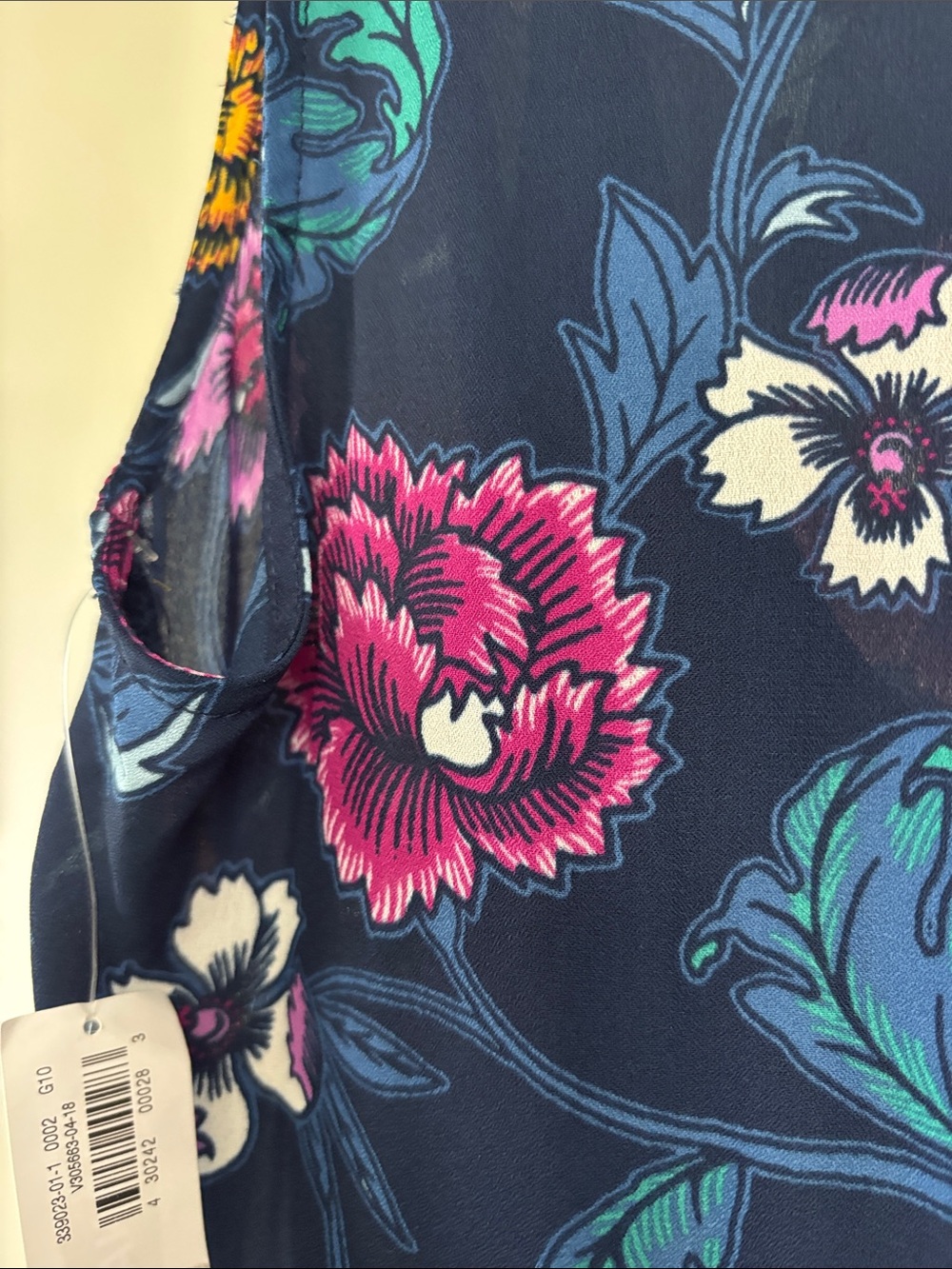 Old Navy NWT Floral Sheer Lined V-Neck Dress Navy Blue Pink Teal Accents Medium - Picture 3 of 4